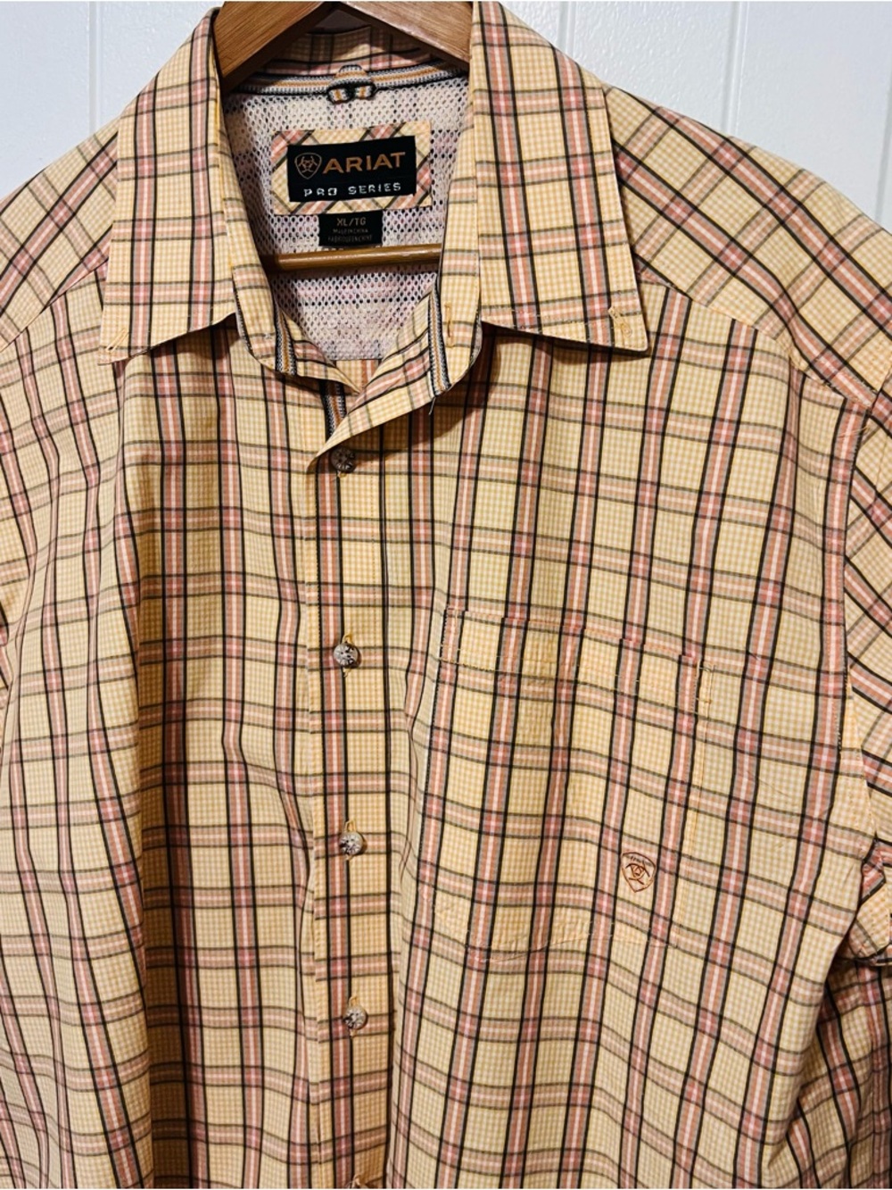 Ariat Pro Men's Yellow Plaid Button-Down Short Sleeve Shirt XL
